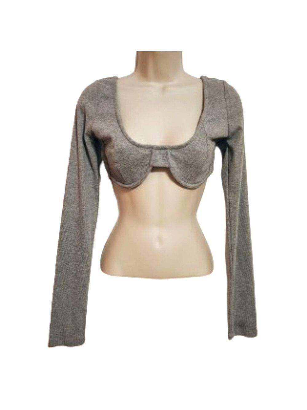 Briavia Bustier Underwire Long Sleeve Crop Top Heather Gray Large